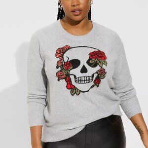 Rose Skull Vegan Cashmere Pullover Crew Sweater 4X